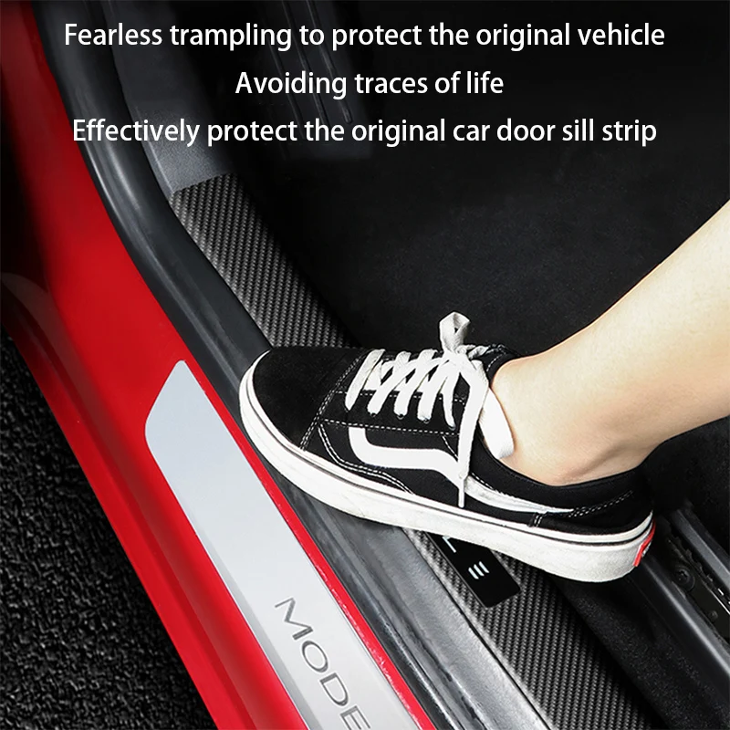 Rear Door Sill Guards For Tesla Model Y/3 Carbon Fibre ABS Inner Protector Plate Cover Trim Car Anti-Dirty Bumper Kick Pad