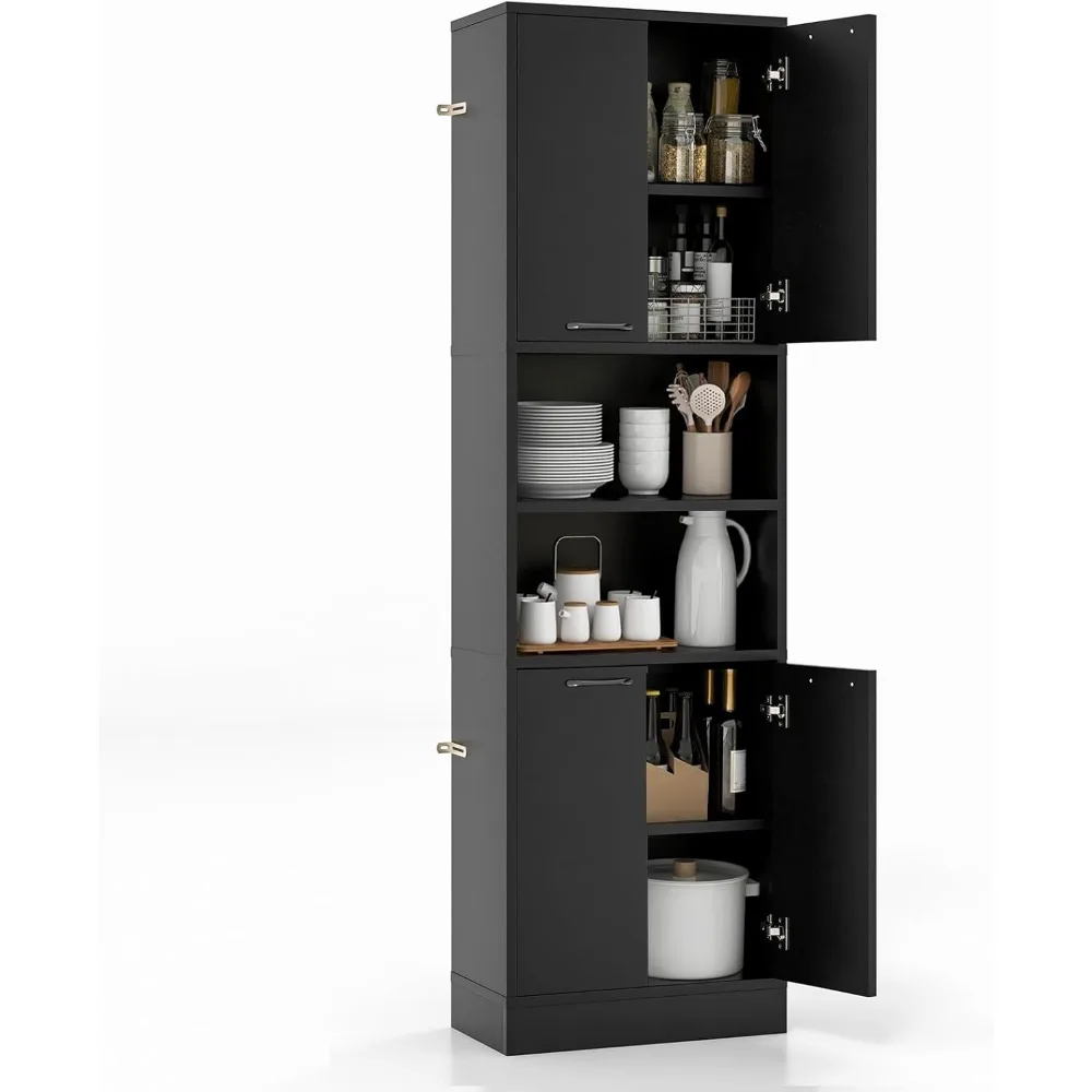 

Kitchen Pantry Cabinet, Dining Room Cupboard with 4 Doors & 2 Open Countertop, 4 Anti-Tipping Devices, 75”Tall Bathroom Cabinets