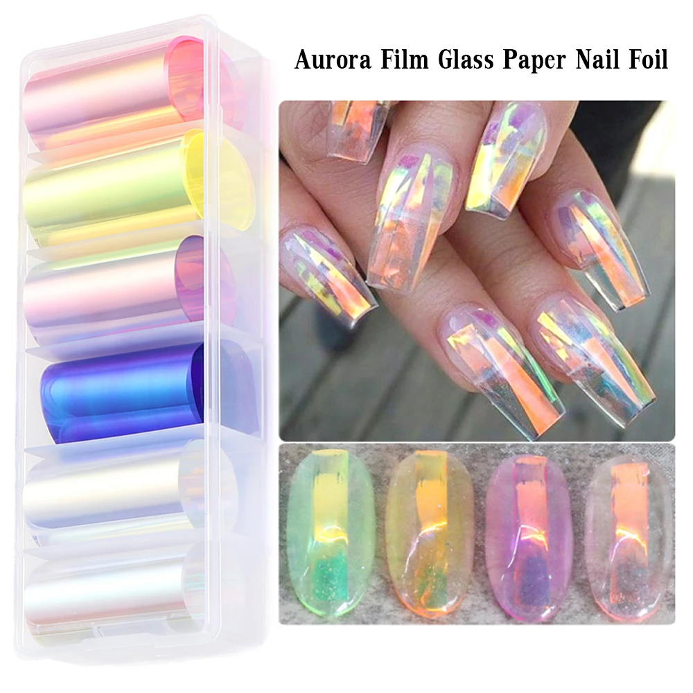 Aurora Film Glass Paper Nail Foil Stickers Holographic Design DIY Manicure Decoration Tool