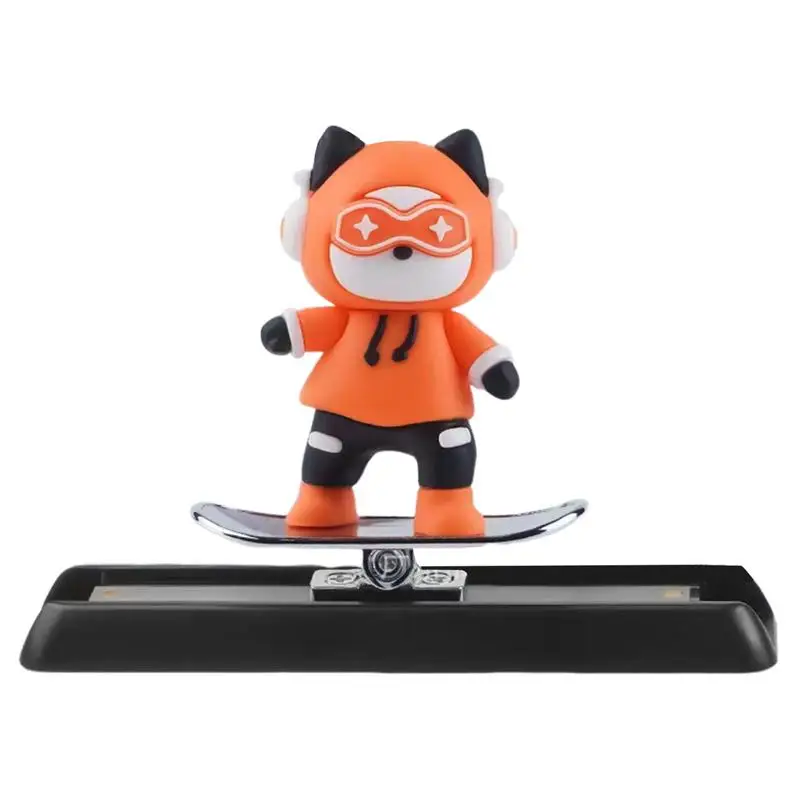 Cat Dashboard Decorations Cartoon Cat Skateboard Ornaments Colorful Metal Car Decor Cute Auto Ornament for Travel Daily Life