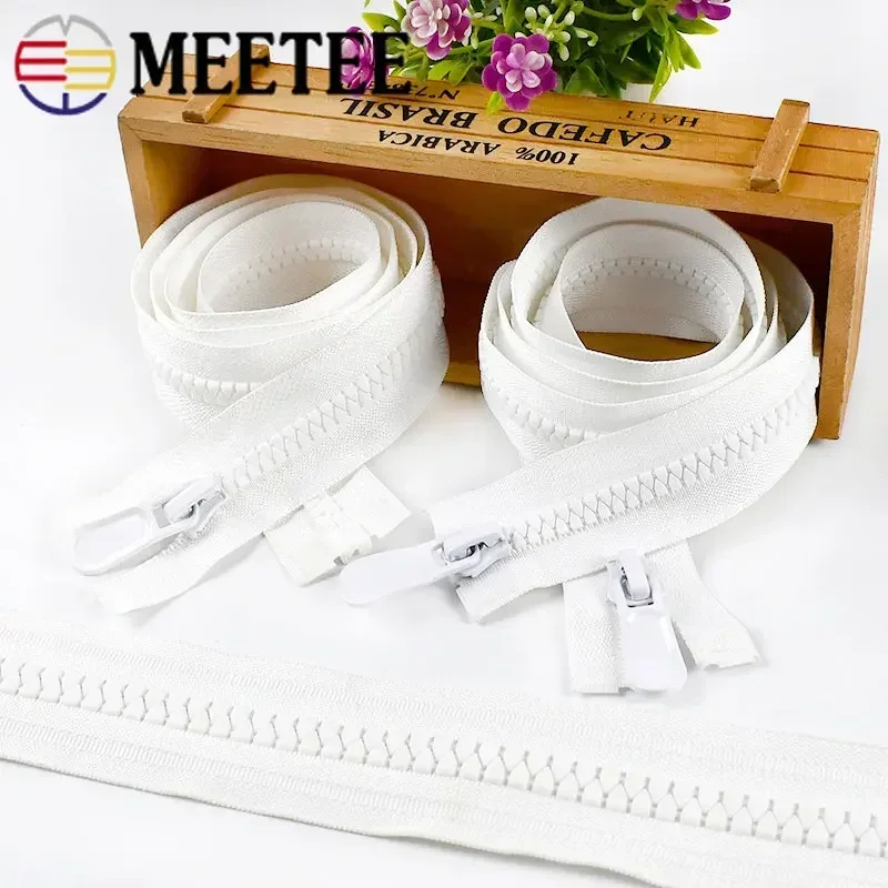 Meetee 8#15# Resin Zippers 70-150cm Open End Long Zip Down Jacket Coat Double Sliders for Sewing Garment Repair Tailor Accessory