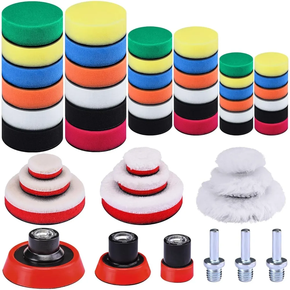 

SIQUK 51 Pieces Car Foam Drill Polishing Pad Kit 1 inch 2 inch 3 inch Detail Polishing Buffing Pad Mix Size Car Polishers and Bu