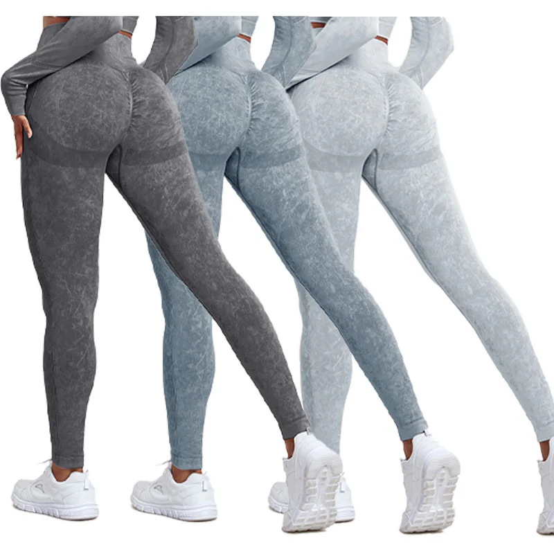 CHRLEISURE 3pcs Wash Yoga Leggings Seamless Fitness Gym Tights Women Ruched Yoga Pants