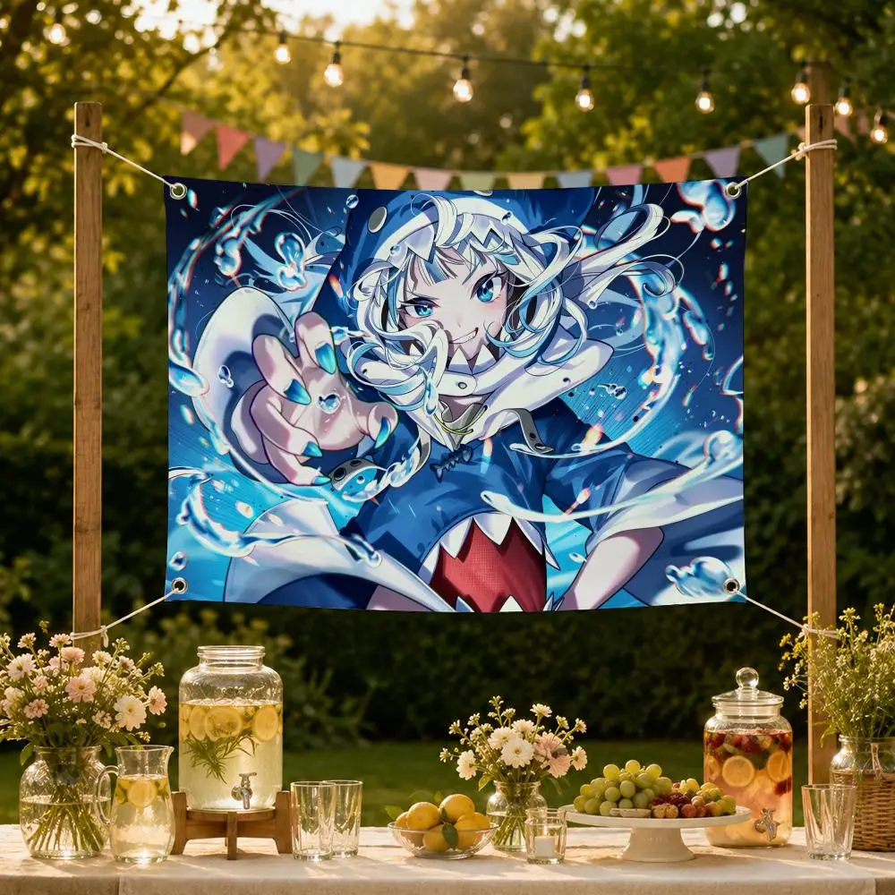 Virtual Idol Gawr Gura Flags Decorative Flag Banner for Garden Yard Lawn Outdoor Home Party Wall Decor