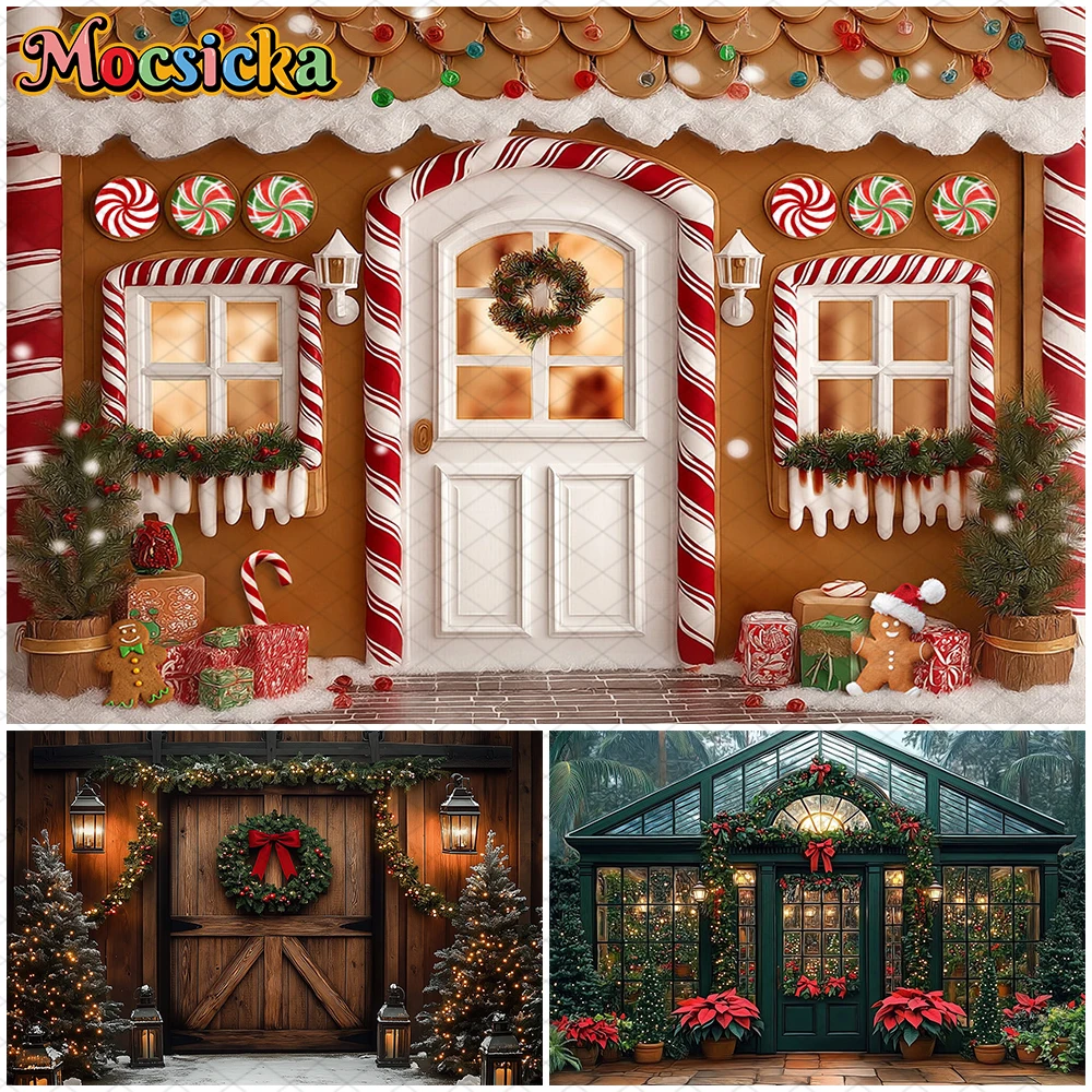 

Mocsicka Christmas Photography Backdrop Kid Family Holiday Party Photo Background Xmas Tree Door Decor Studio Shooting Wallpaper