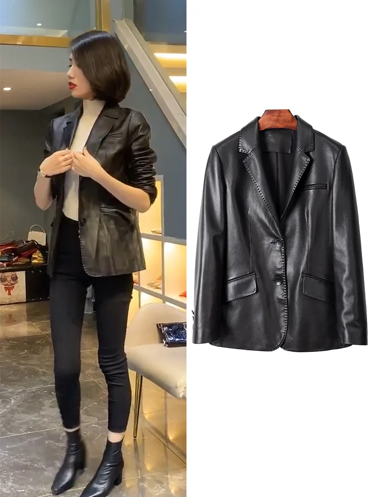 Genuine leather jacket for women's 2023 spring and autumn European goods New Haining slim fitting and fashionable