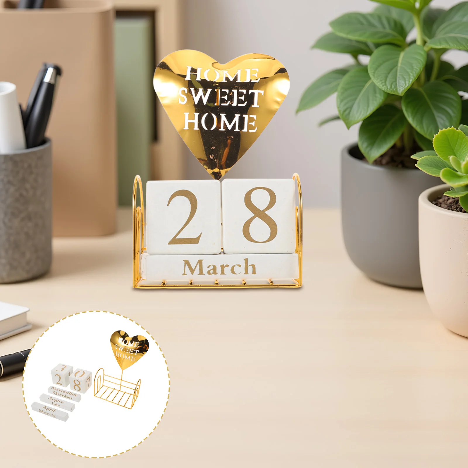 

Wooden Perpetual Calendar Flip Block Desk Decor Natural Grain Desktop Calendar For Office Home Printing Supplies