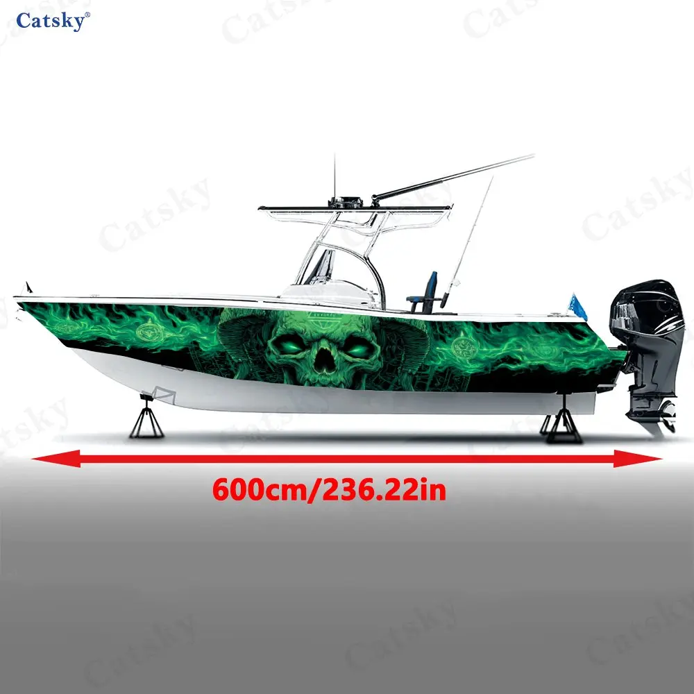 2Pcs Ember Demon Skull Boat Stickers, PVC Waterproof Durable Vinyl Wrap Decals for Fishing Boats, Durable and Stylish Design
