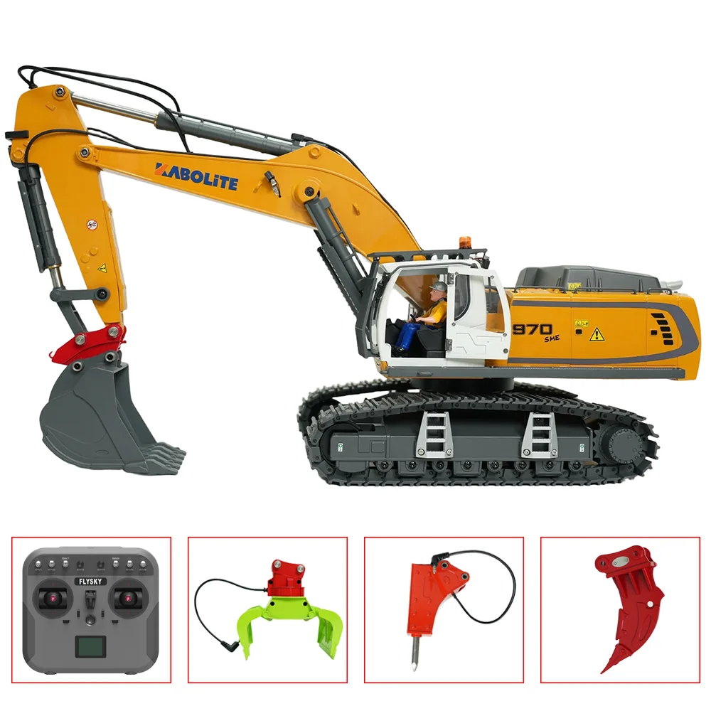 KABOLITE K5901 Alloy Excavator 1/18 K970 RC Electric Excavator Model with Light System Engineering Remote Control Car Boy Toys