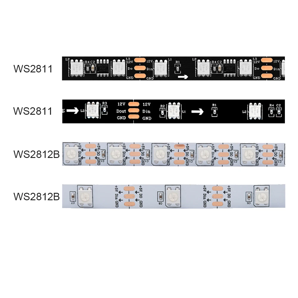 Умная индивидуальная адресная пиксельная светодиодная лента XUNATA WS2811 WS2812B 5050 RGB IP30 IP65 5 В постоянного тока 12 ...