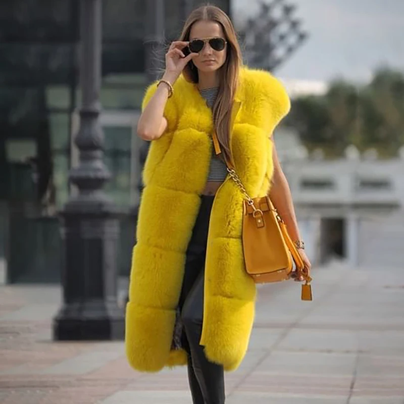 Genuine Fox Fur Vest Coats Women Autumn Winter Thick Luxury Fashion Outertwear Sleeveless Real Fox Strip Sewed Fur Jacket Female