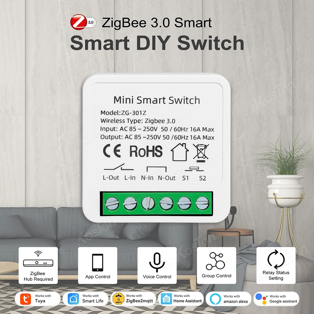 Zigbee 3.0 Smart Switch Tuya Smart Life APP Control Wireless Light Switch Module 16A MiNi DIY Breaker Voice for Alexa Google