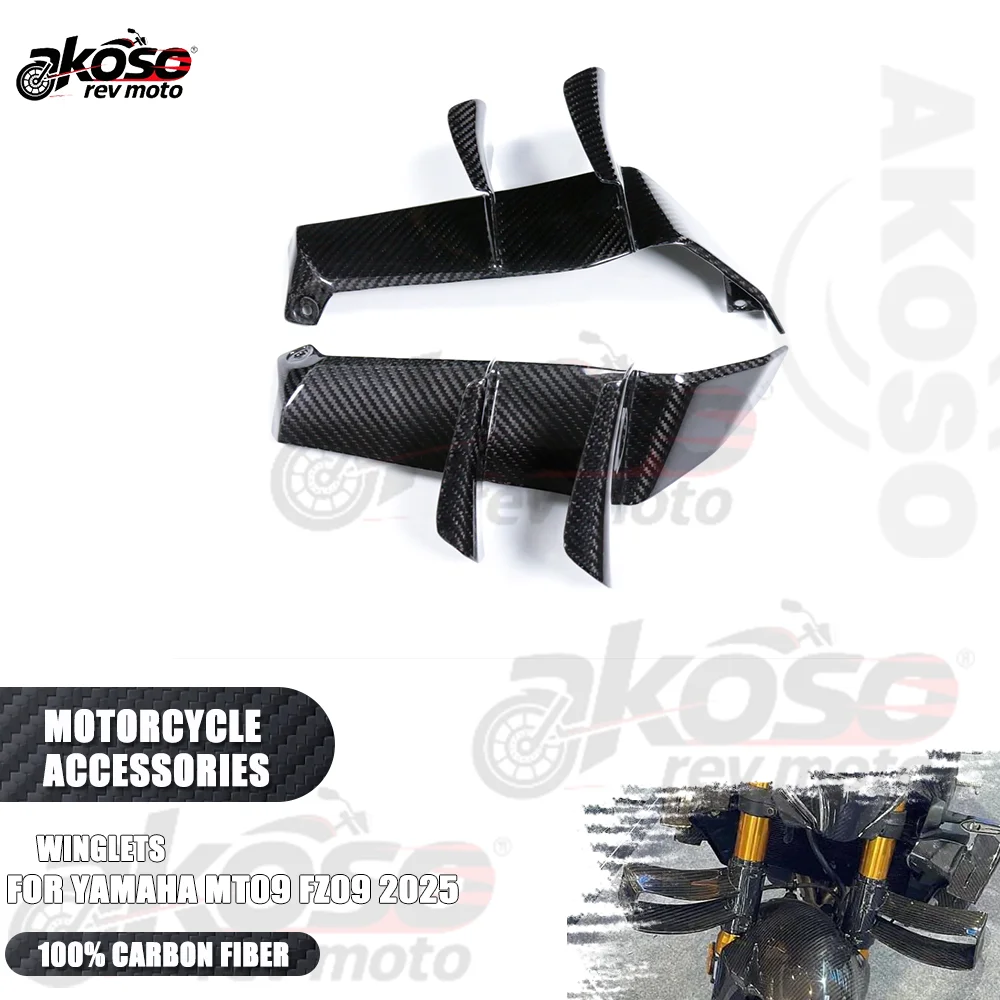 100% 3K 드라이 카본 파이버 모터사이클 윙렛 카울 페어링 키트 액세서리 야마하 MT09 FZ09 2025 부품 에일러론 용품