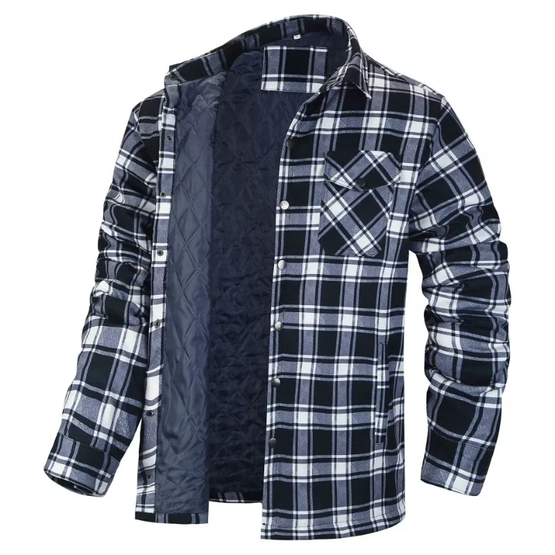 

2026 New Mens Winter Plaid Jackets Long Sleeve Quilted Lined Flannel Shirt Jacket Multi-Pockets Outwear Hiking Coats Tops
