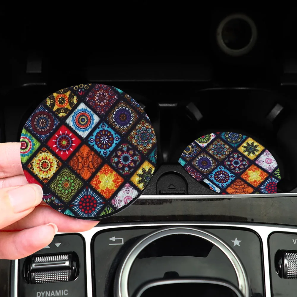 Zwei Smiley Gesicht Blumen Sonnenblume Chrysanthemen Druck Stoff gedruckt Mode Auto Tasse Sitzkissen für Frauen Autozubehör