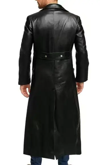 Extra Large Size Men's Double-Breasted Pu Leather Windproof Coat, with Lapels, Long Sleeves, Knee-Length Black Windbreaker, Punk and Gothic Style, Medieval Steampunk Trench Coat, Plague Doctor, Cosplay, Men's Casual Ev