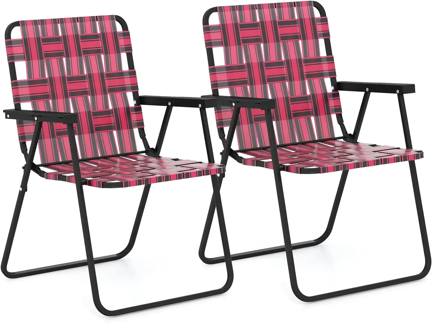 Folding Chair, Patio Lawn Chair Set with Armrest, Indoor/Outdoor 2 Pack Webbed Lightweight Dinning ChairRed, 2)