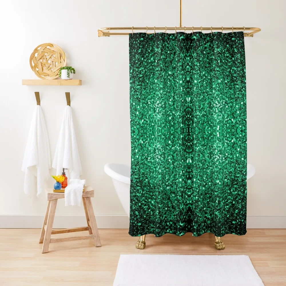 

Emerald Green faux glitter sparkles Shower Curtain Waterproof Shower Cute Shower For Bathroom Curtain