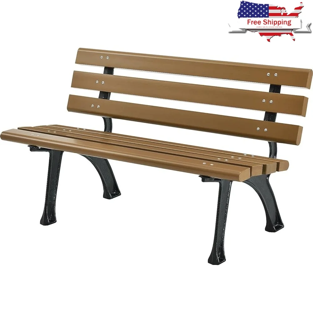 

Durable Park Bench Outdoor Seating Recycled Plastic Slats Wrought Iron Frame Easy Assembly Perfect Gardens Patios