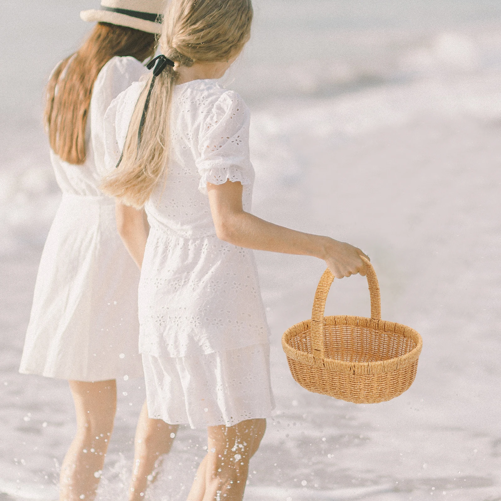 

Creative Plastic Imitation Rattan Basket Lightweight Durable Storage Organizer Handheld Food Container For Outdoor Camping