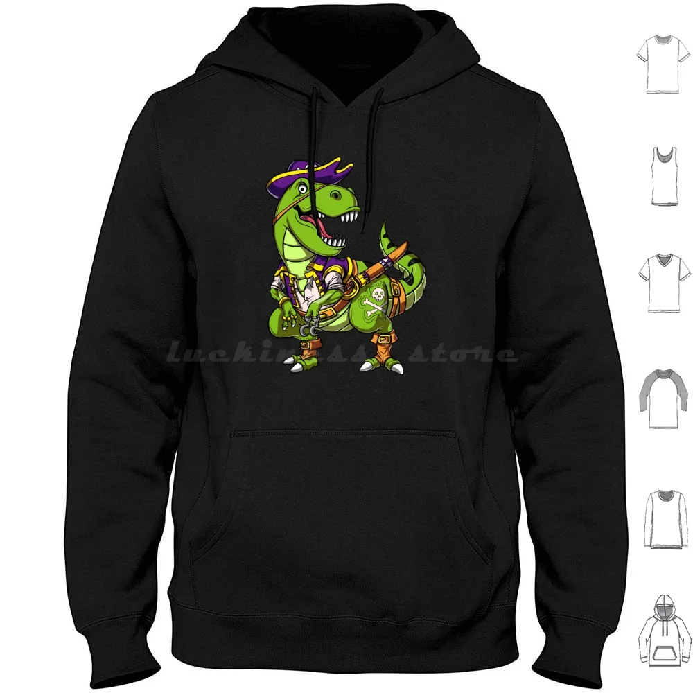 T-Rex Dinosaur Pirate Hoodie cotton Long Sleeve Dinosaur Lover Funny Dinosaur T Rex Dinosaur Funny T Rex Tyrannosaurus