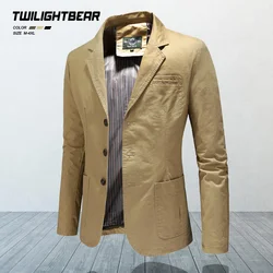 New Men's Blazers Male Male Spring Autumn Pure Cotton Solid Casual Blazer Men Clothing Outerwear Suit Jacket Coat 4XL AGSAZ3