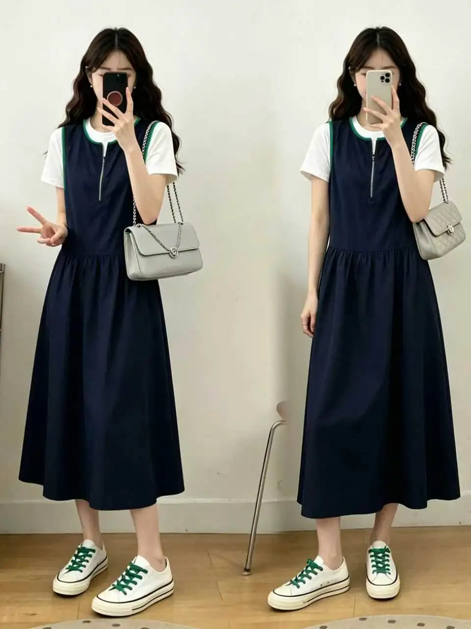 

plus Size Summer Slimming Mid-Length Vest Dress White Short-Sleeve Two-Piece Set for Women Fashionable Casual Workwear