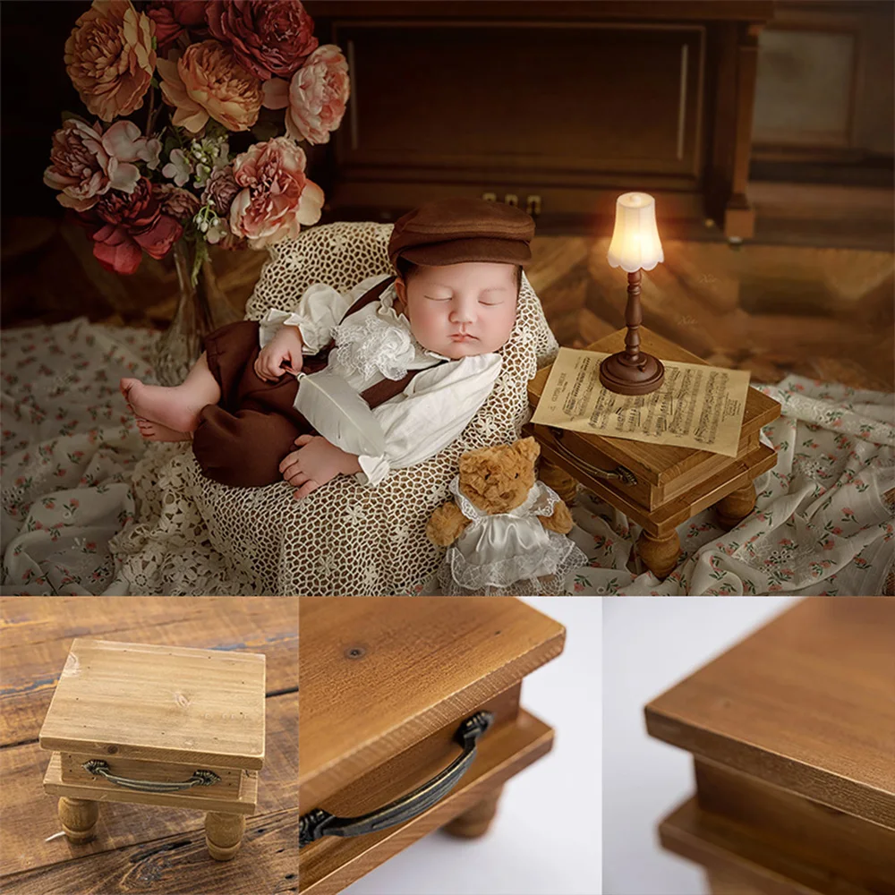 Newborn Photography Prop Mini Wooden Retro Table Handmade Desk Studio Small Furniture Photoshoot Decorative Styling Accessories