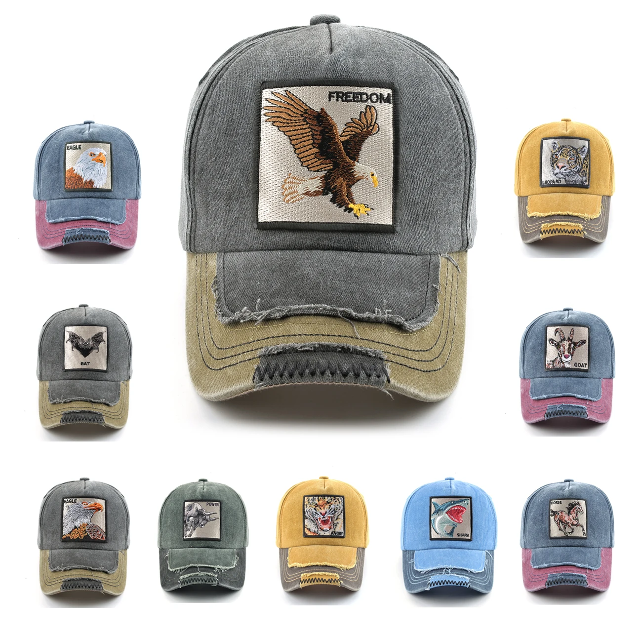 Vintage Denim Baseball Cap With Embroidery Animals Patch Men Snapback Hip Hop Dad Hats Women Four Seasons Adjustable Visor Cap