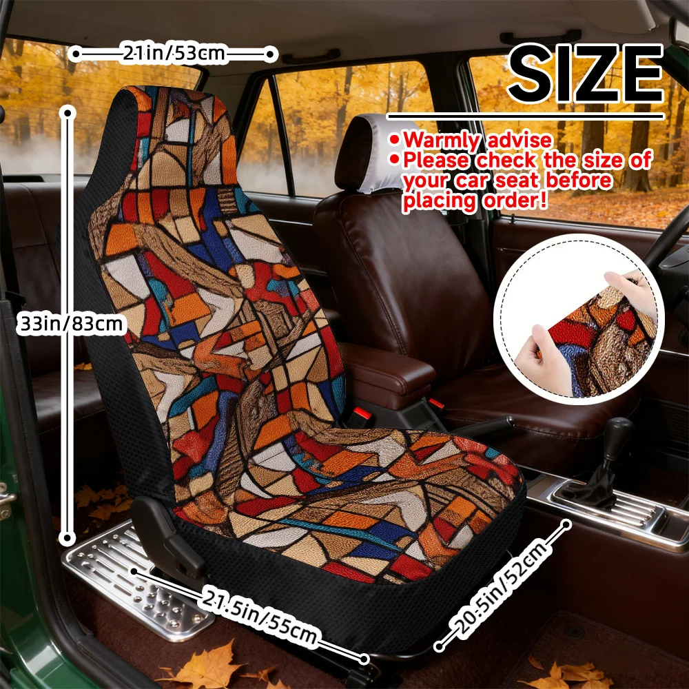 2D Flat Printing, 2pcs, Tribal Geometric Blocks Themed Decorative Seat Covers, Lightweight Washable Material, Adds Artistic Fla