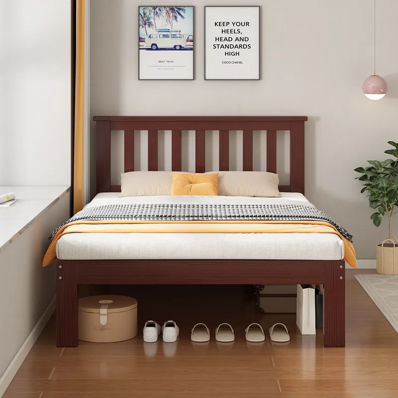 

Solid wood bed modern simple 1.25 meters home high leg bed frame Nordic