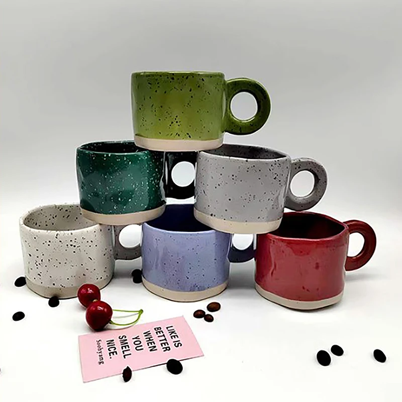 450ML Multiple Colors Ceramic Coffee Mug Creative Nordic Handmade Cup Ring Handle Ceramic Mugs For Coffee Porcelain Mug Beer Cup