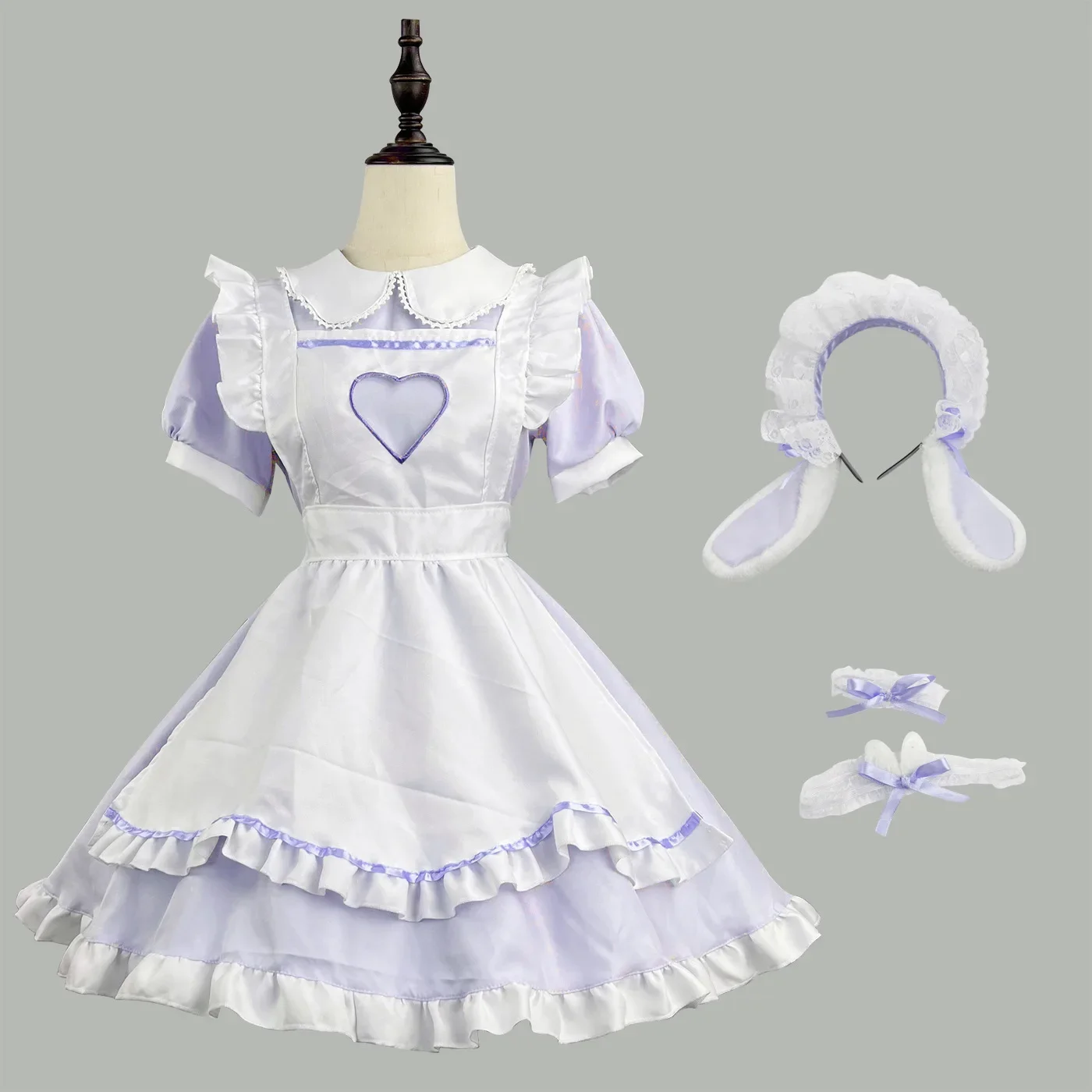 Kawaii الأبيض الأحمر لوليتا فساتين للنساء لطيف خادمة زي قصيرة الأكمام تأثيري فستان الحفلات النساء هالوين الزي زي