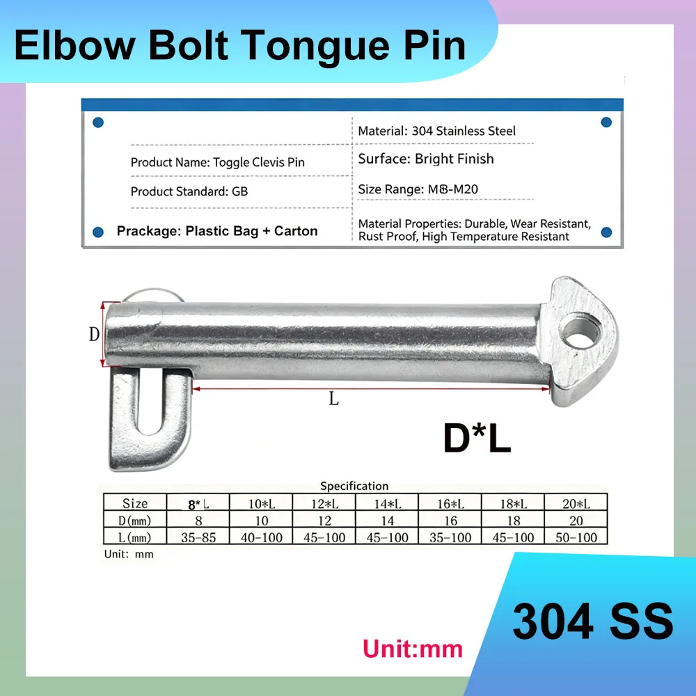1Pcs 304 Stainless Steel Tongue Bolt Pin M8 M10 M12 M14 M16 Length 35-140mm For Marine Tongue Buckle Locking Bolt Hardware