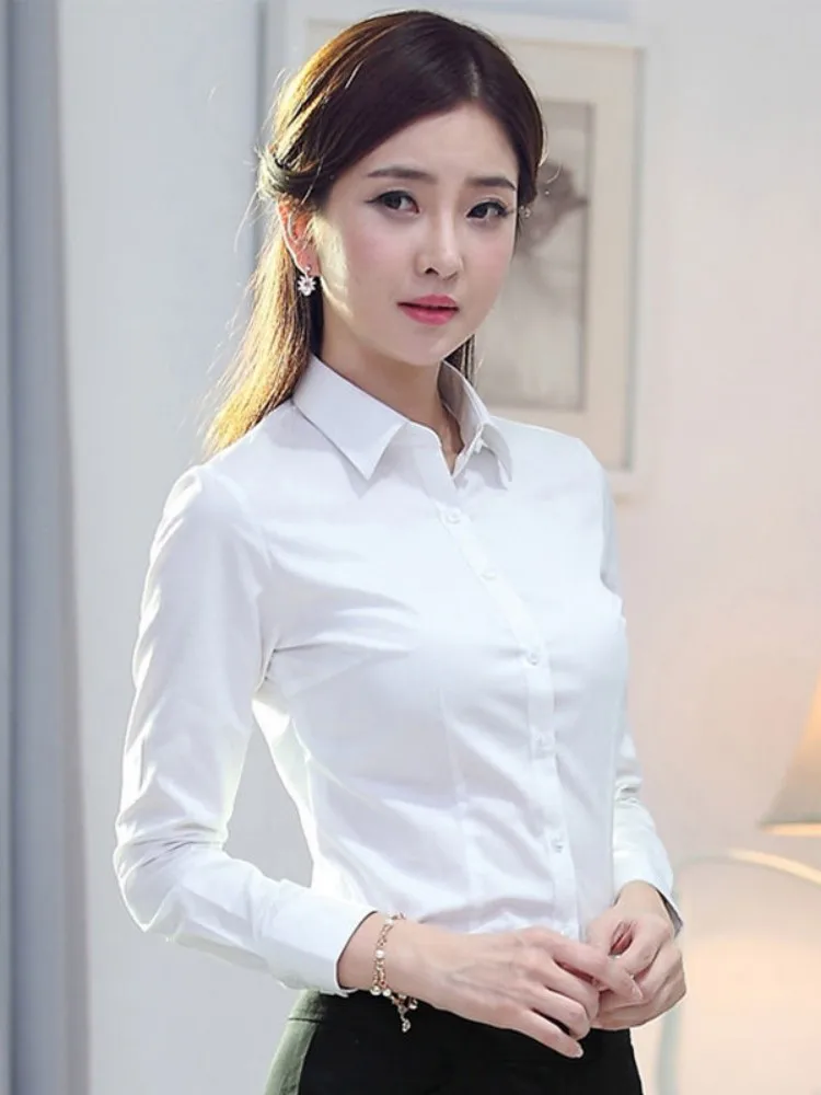 Fashion Women Shirt White Shirt Female Long-sleeve Professional Shirt Formal Dress Large Size Work Clothes OL Button Womens Tops