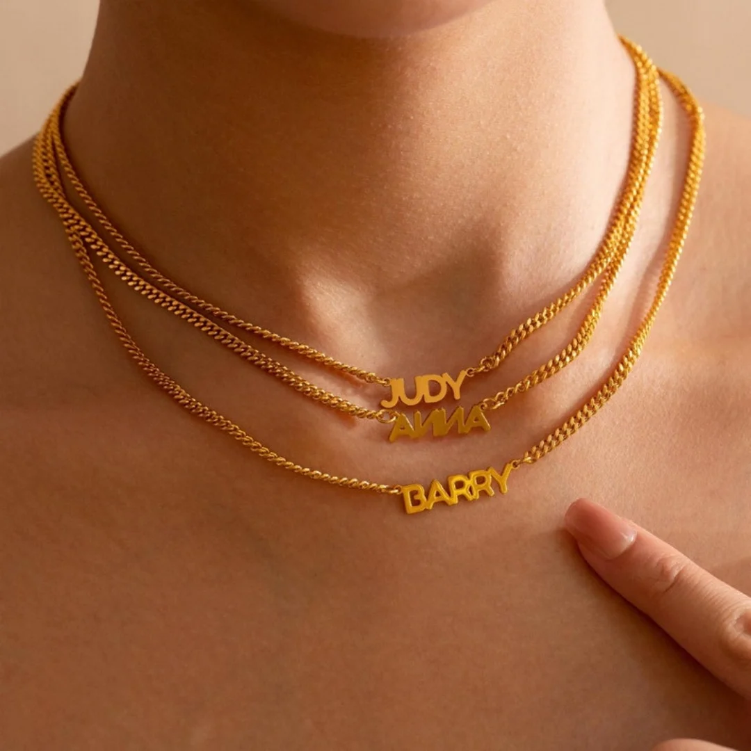 Custom Block Name Necklace stainless steel Capital Letter Nameplate Necklace Curb Chain Name Jewelry Perfect Gift for Mom