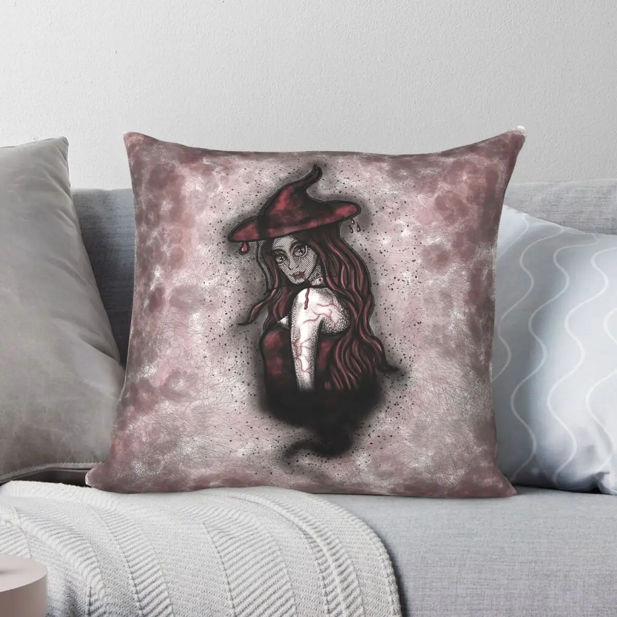Vampire Witch Blood Square Pillowcase Polyester Linen Velvet Pattern Zip Decor Home Cushion Cover
