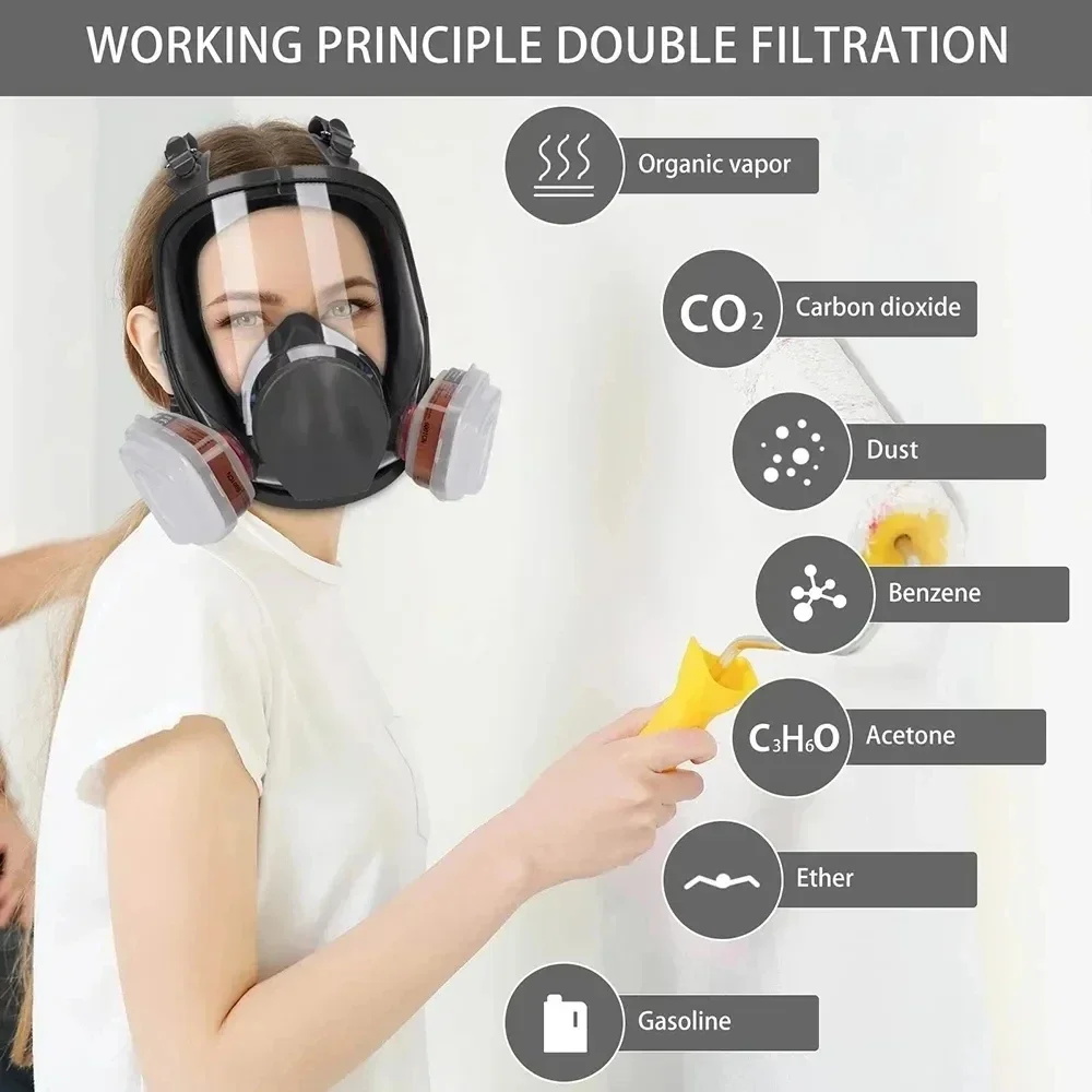 6800 Anti-Fog Full Face Gas Mask with Dust Filter for Industrial Paint, Spray, Vaccination, Safety, and Formaldehyde Protection