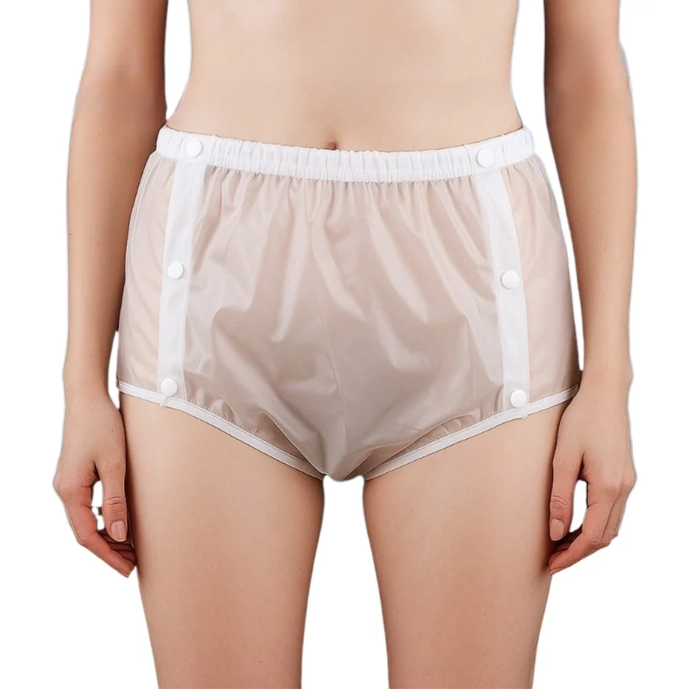 Transparent TPU Adult Incontinence Pants with Side Snaps, Reusable Leak-Proof Diaper Cover for Elderly Urinary Care