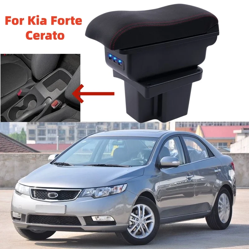 

For Kia Cerato Forte k3 Car Armrest Box Central Store content Storage box Leather Arm Rest Center Console Storage USB Led