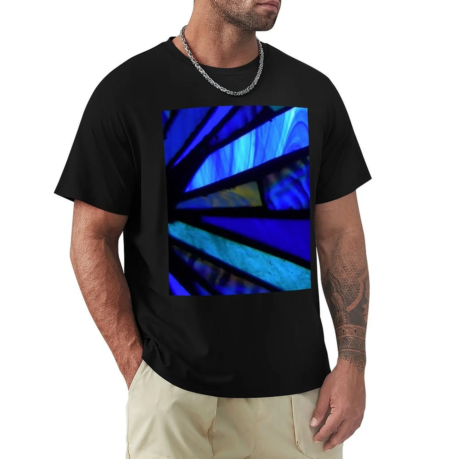 

Stained Blue Glass: Abstract Art and Design T-Shirt Luxury man valentines boutique clothes anime stuff mens white t shirts