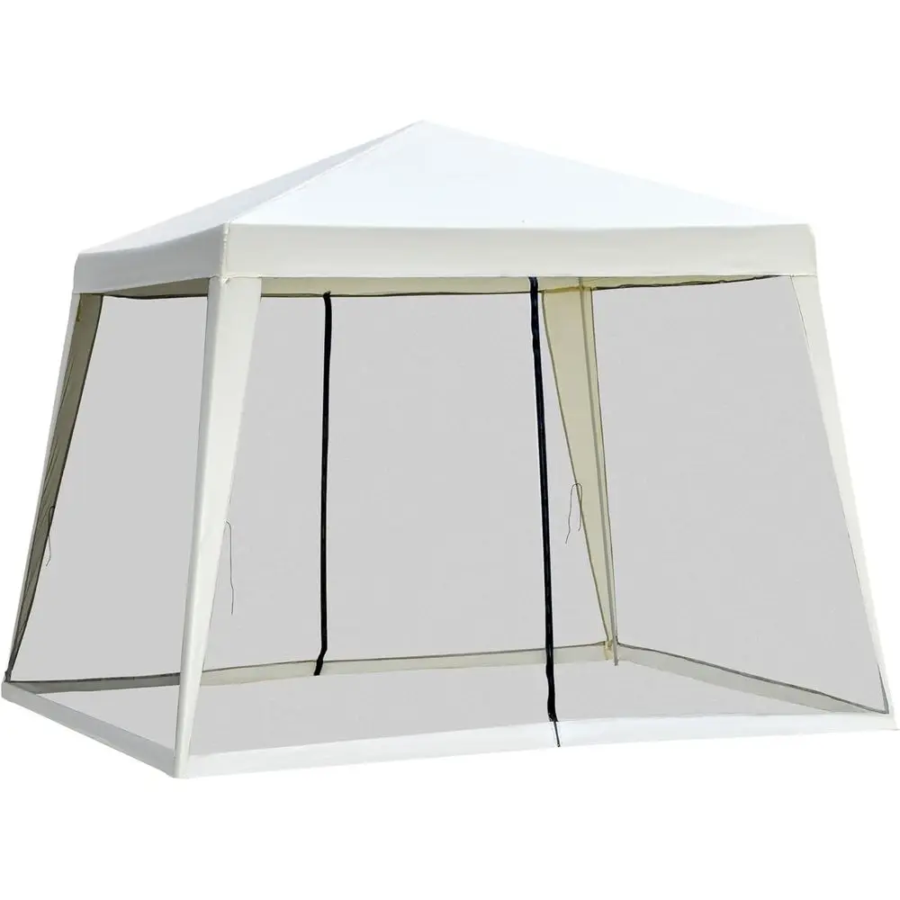 

Уличный тент 3х3 м, навес от солнца со склонными опорами и сетчатыми боковыми стенками, для патио или вечеринок, кремово-белый