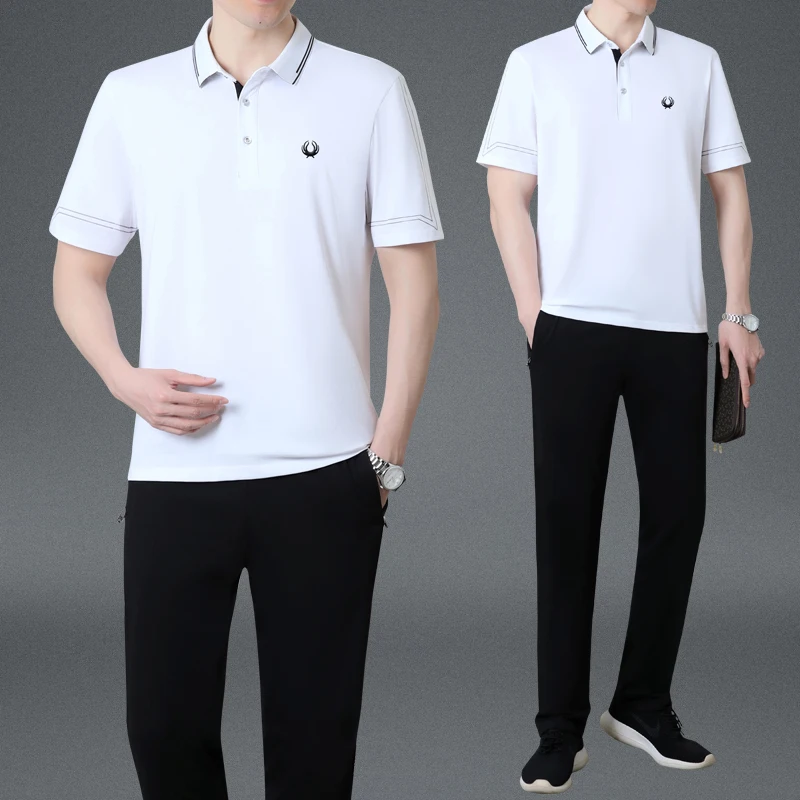 

Father's Day Casual ort Sve irt And Pants Set for Men Midlife Pure Color Summer Busin Leisure Faion Dad Clothes
