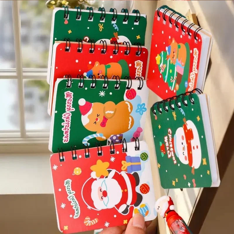 1-4-шт-Рождественский-снеговик-Санта-Клаус-Лось-a7-блокнот-на-катушке-мини-дневник-карманный-блокнот-студенческие-канцелярские-принадлежности-призы-подарок