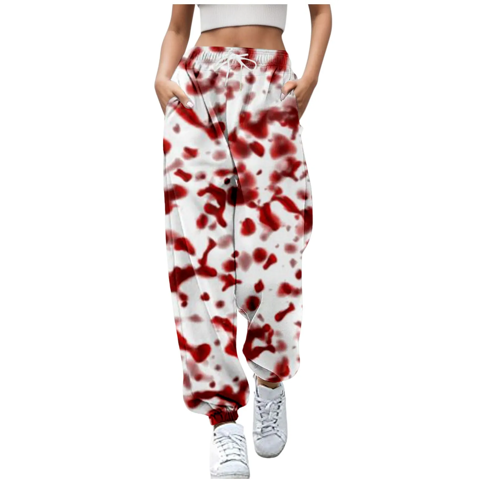 

High Waisted Elastic Lace Up Athletic And Casual Women's Casual Pants For Women Autumn And Winter Halloween Printed pants