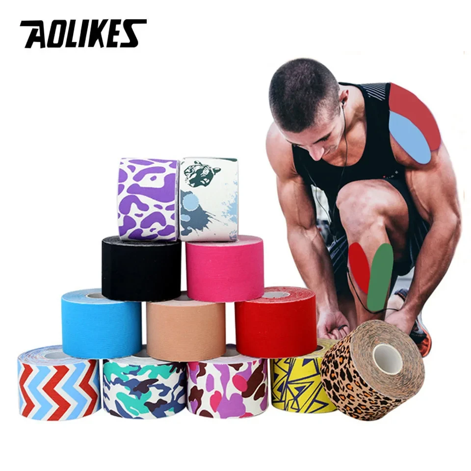 AOLIKES Kinesiology Tape Cotton 5CM With Prints Sports Accessory Elastoplast Waterproof for Muscle Support Pain Relief