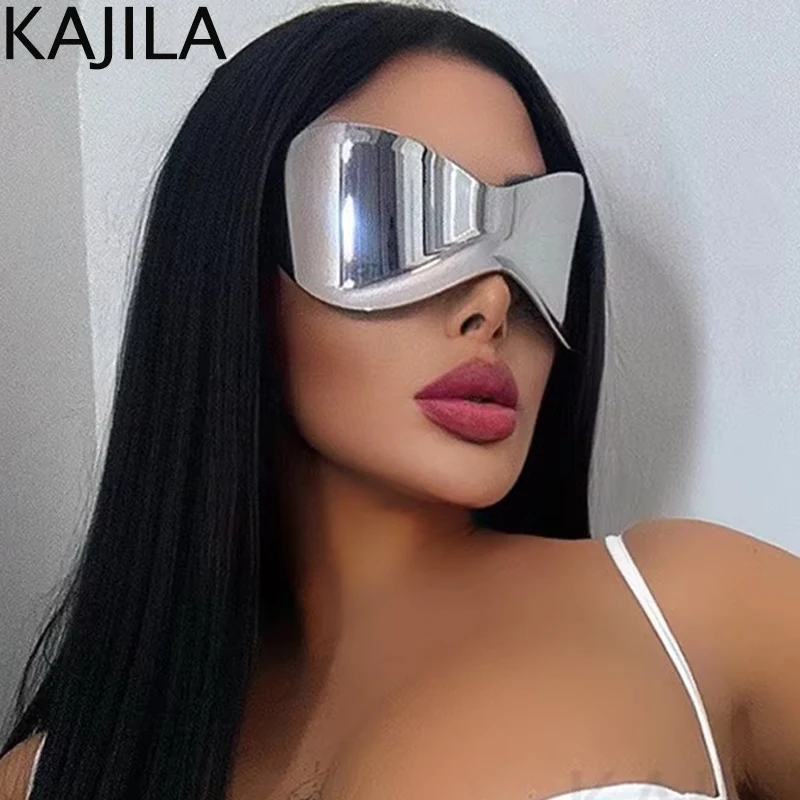 Oversized Rimless Mask Sunglasses Women Y2K Punk Sport Wrap Around Sun Glasses for Men 2025 Fashion Futuristic Shield Eyewear