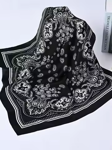Women Scarf 70cm Black Hip Hop Bandana Kerchief Paisley Printed Hijab Headwear Wrist Hairwrap Square Scarves Print Handkerchief
