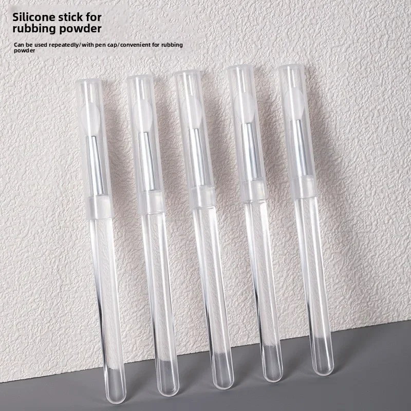 Barra aplicadora de silicona para decoración de uñas con tapa para polvo cromado y Aurora, herramienta de maquillaje reutilizable para una fácil aplicación de polvo