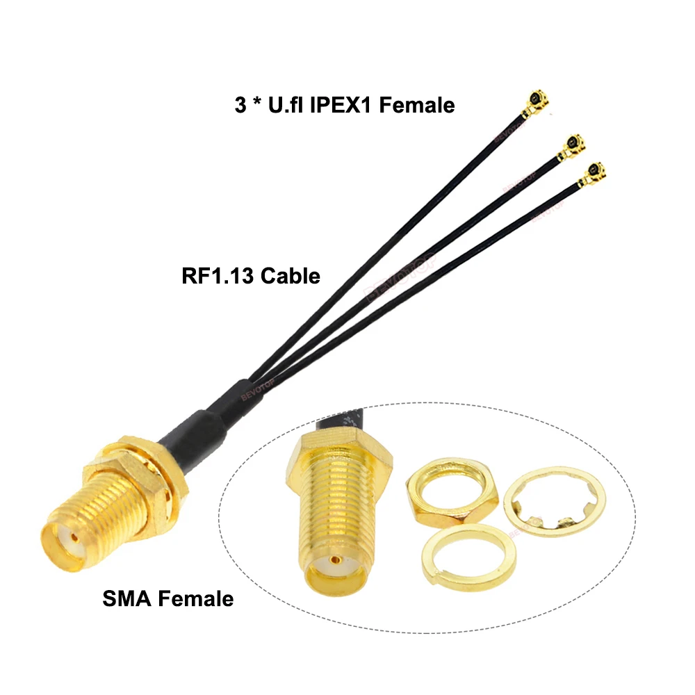 10PCS/lot  to SMA to 3Splitter RP-SMA/SMA Female to Triple u.FL/1/IPEX-1 Combiner RF1.13 Pigtail RF Coaxial Cable Assembly